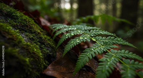 Dew-Dotted Fern Fronds in Java’s Hidden Valley After Rain