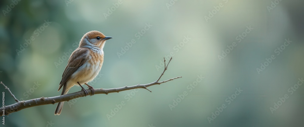 Fototapeta premium Elegant small bird perched on a branch with a soft blurred background in natural habitat during golden hour
