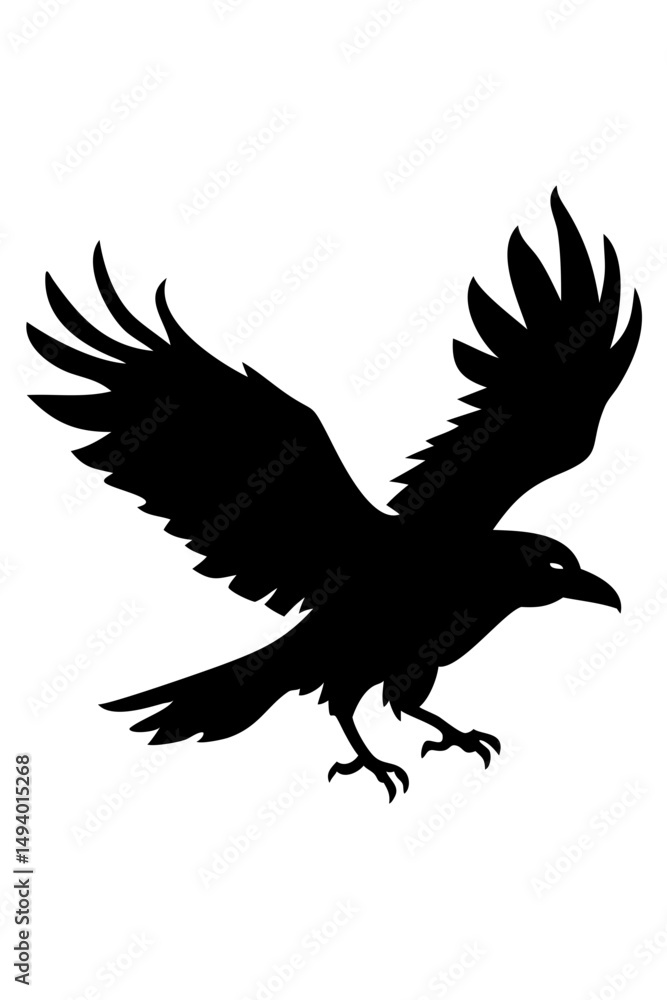 Fototapeta premium Black Raven in Flight Against a Dark Moody Background Displaying Stunning Realism
