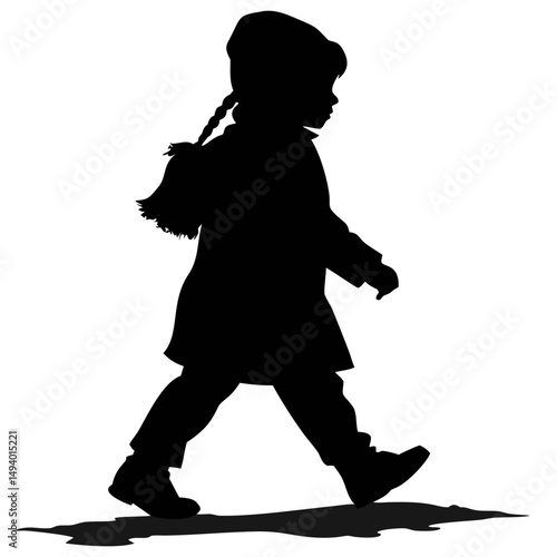 Child Walks Along Snowy Path With Joyful Movement During Winter Day