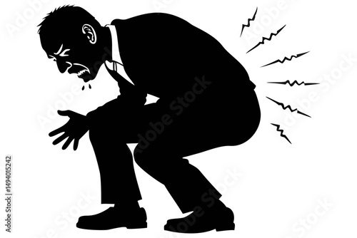 Elderly Male Character Experiencing Stomach Pain in a Vector Illustration