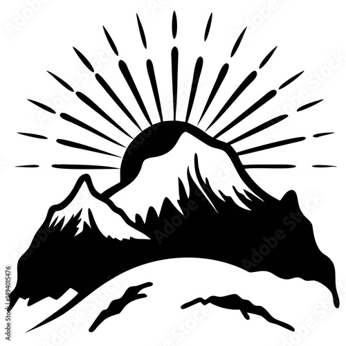 Mountain Range Silhouette Against a Vibrant Sunrise Illuminating the Sky