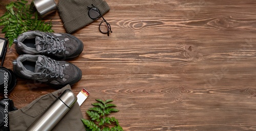 Set of items for trekking o...