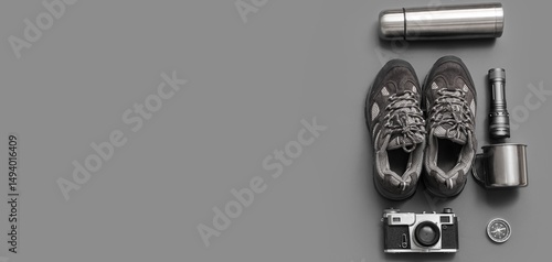 Set of items for trekking o...