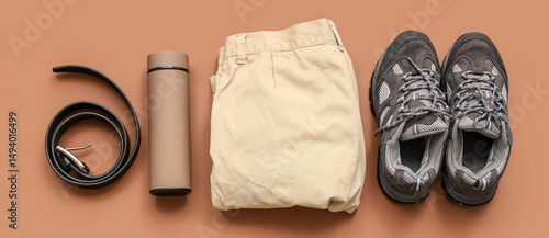 Modern thermos, clothes, sh...
