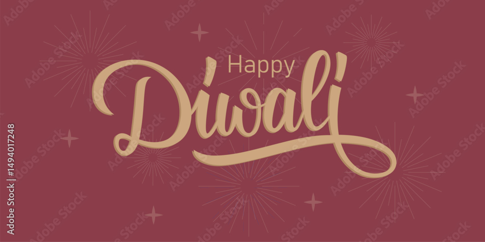 Naklejka premium Happy Diwali text. Festival of lights. Greeting card or holiday banner. Vector illustration