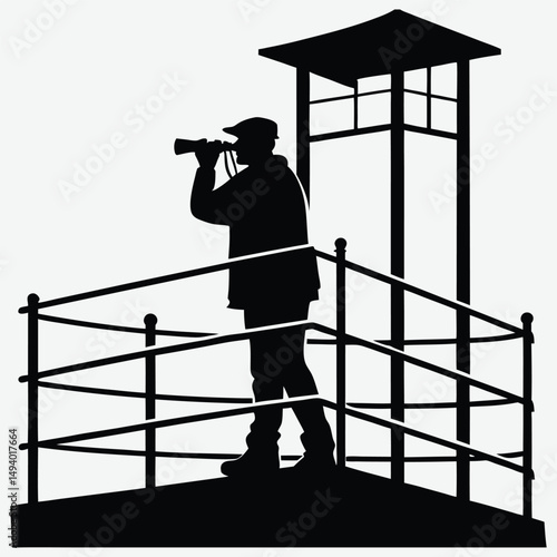 A person holding binoculars at a lookout  image silhouette design vector art and illustration