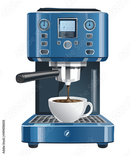  blue coffee maker extracting rich espresso - vector illustration