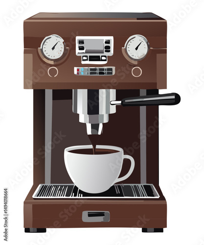 brown coffee maker extracting rich espresso - vector illustration