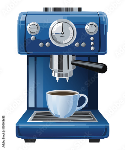 blue coffee maker extracting espresso - vector illustration