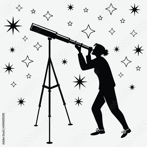 A person stargazing with a telescop  image silhouette design vector art and illustration