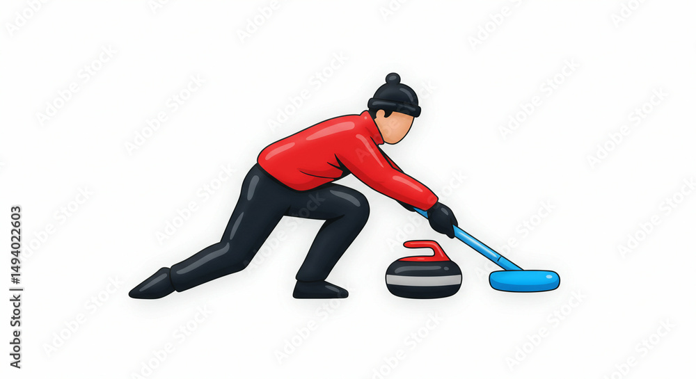 Obraz premium Icesweeping athlete pushes heavy stone