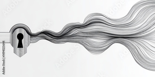 FLUX DE DONNÉES ABSTRAIT, SERRURE ET CLÉ STYLISÉE