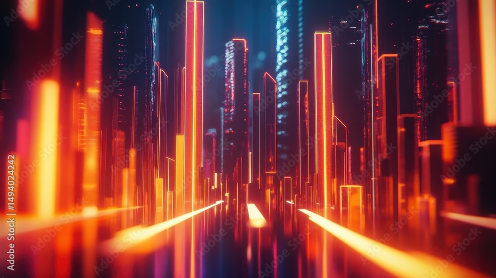 Business growth chart, futuristic glowing bars and arrows, 3D illustration. Business growth chart, futuristic glowing bars and arrows, 3D illustration.