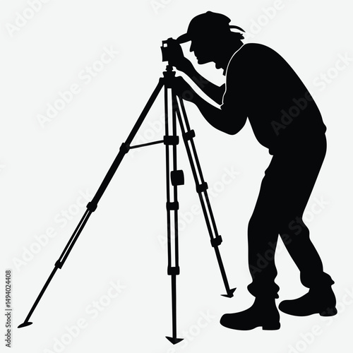 A  photographer adjusting a tripod  image silhouette design vector art and illustration
