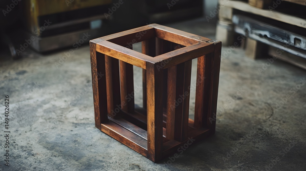 Fototapeta premium Rustic Wooden Cube Frame Geometric Structure