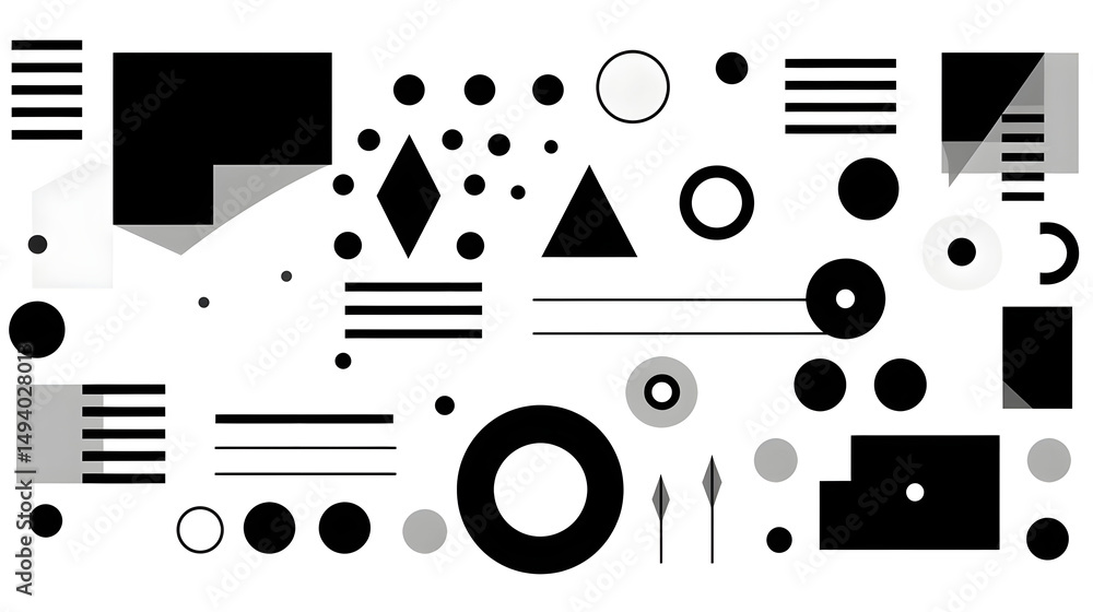 Obraz premium Modern grayscale geometric Memphis style rectangle background for design projects