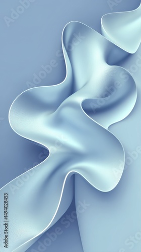 Light Blue Fabric Waves in Abstract Vertical Composition, Soft Lighting, Studio Shot, Minimalist Design