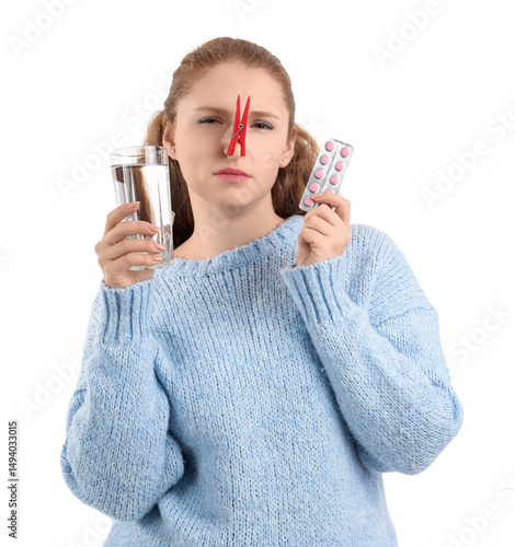 Ill young woman with clothe...