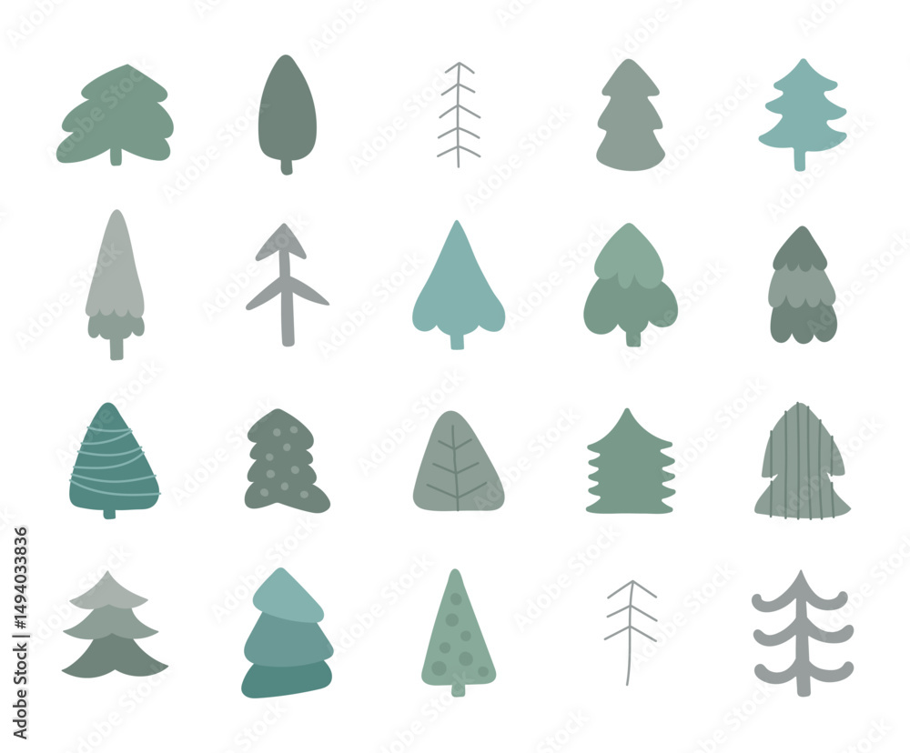 Obraz premium Tree set scandinavian style, featuring forest plants with branches different shapes natural elements for yours illustration and creative designs projects