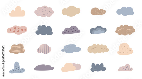Cloud set scandinavian style soft floating shapes with rounded and puffy forms perfect for yours illustration and creative designs projects