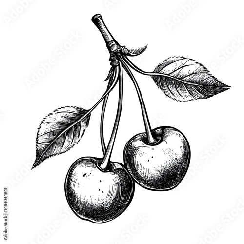 Wallpaper Mural Detailed hand drawn cherry fruit sketch for food illustration on white background Torontodigital.ca