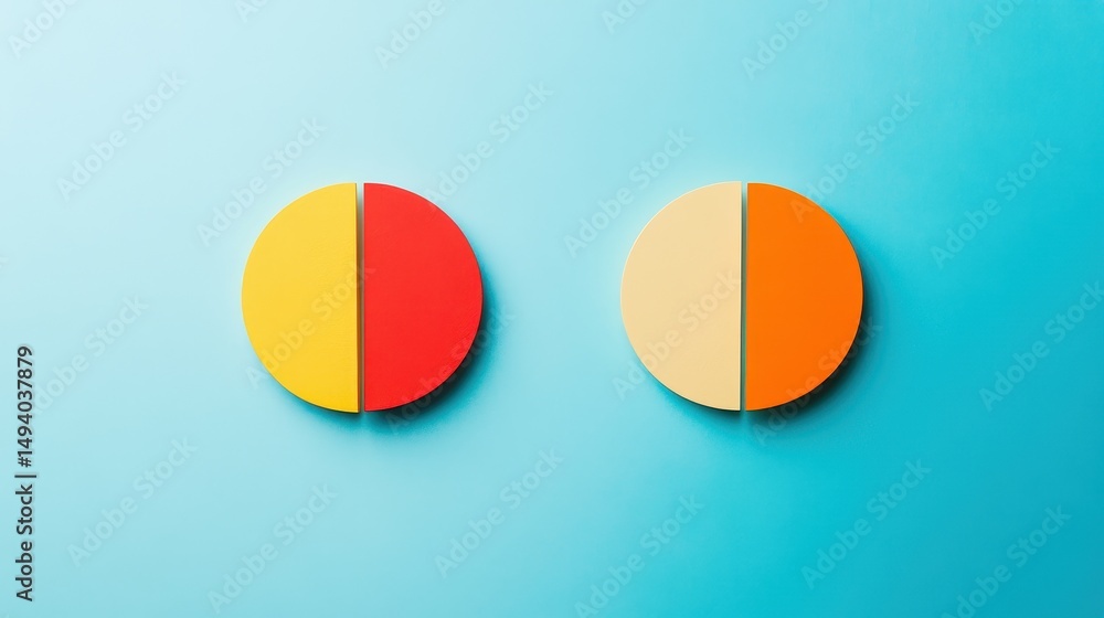 Fototapeta premium Profit margin comparison diagram flat design top view theme business intelligence water color Complementary Color Scheme.