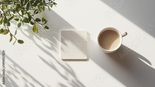 Sunny coffee break with plant shadows