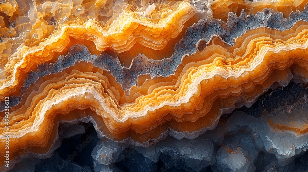 Fototapeta premium Abstract orange and gray layered mineral texture.