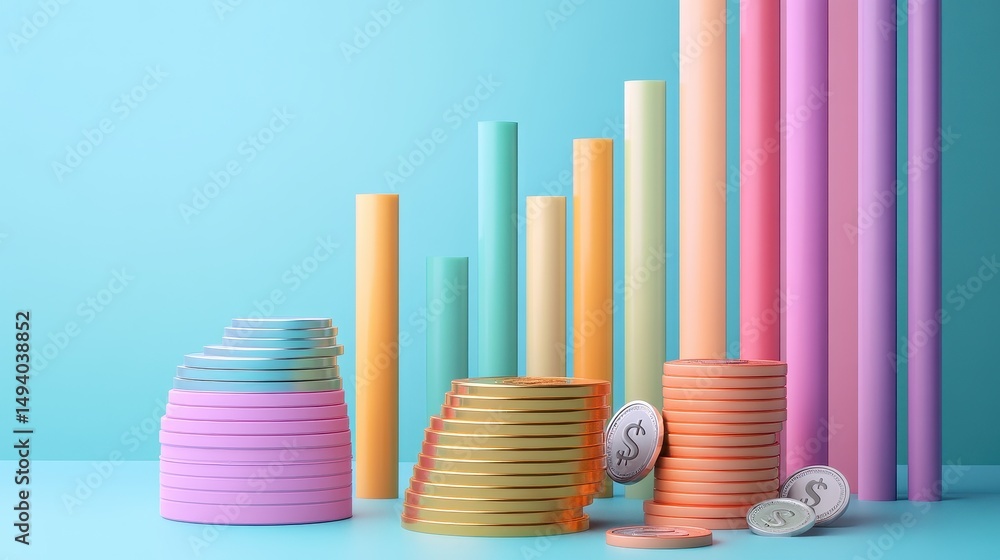 Obraz premium Revenue increase timeline flat design front view theme strategic planning 3D render Split-complementary color scheme. 