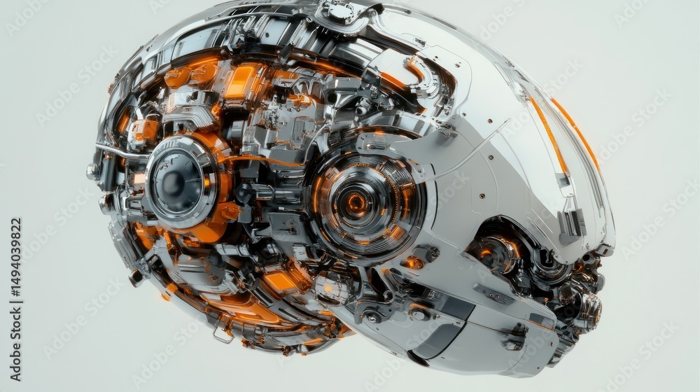 Fototapeta premium Futuristic robotic skull with intricate mechanical components, advanced enginee, and high-tech design showcasing innovation in artificial ligence and robotics