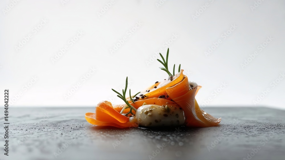 Obraz premium Elegant Carrot Salad with Herbs and Cream Cheese A Culinary Delight