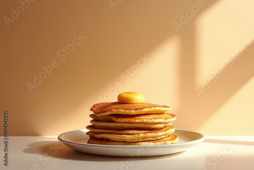 Delicious Ricotta Pancakes: Minimalist Food Photography with Warm Taupe Background and Natural Light