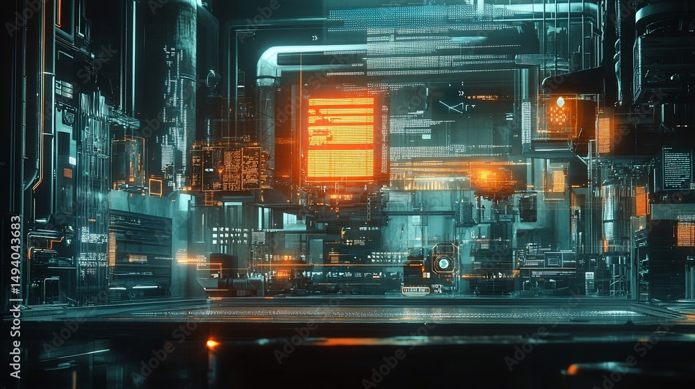 Futuristic Data Center Visualisation with Complex Server Network Architecture Futuristic Data Center Visualisation with Complex Server Network Architecture