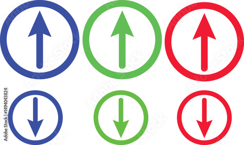 Free Download  Circular Up and Down Arrow Icons in Red Blue Green Color Vector Set for User Interface Design - GFXLoad