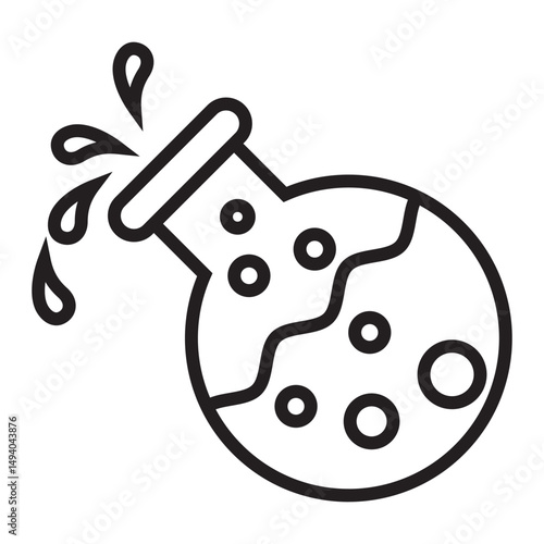 Exploding Chemical Flask Icon with Bubbles icon of a tilted round flask with bubbling liquid splashing out, symbolizing a chemical reaction or experiment.