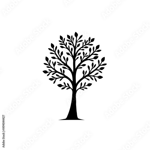 Minimalist tree silhouette against a white backdrop, offering a symbolic nature element