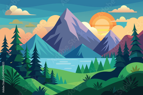mountain landscape with forest vector illustration