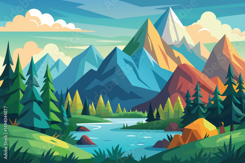 mountain landscape with forest vector illustration