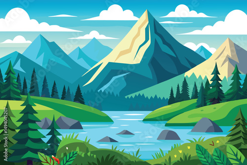 landscape with mountains and lake vector illustration
