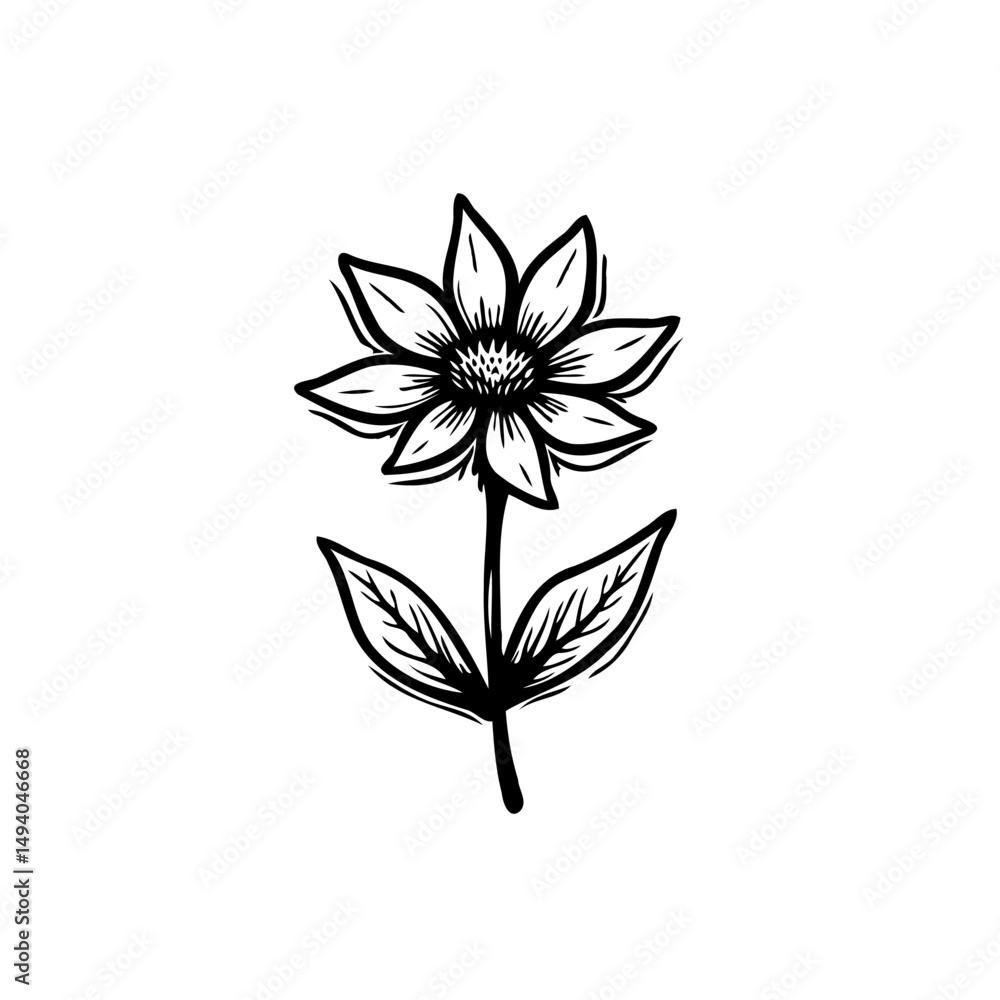 Obraz premium Elegant monochrome botanical illustration of a stylized single flower