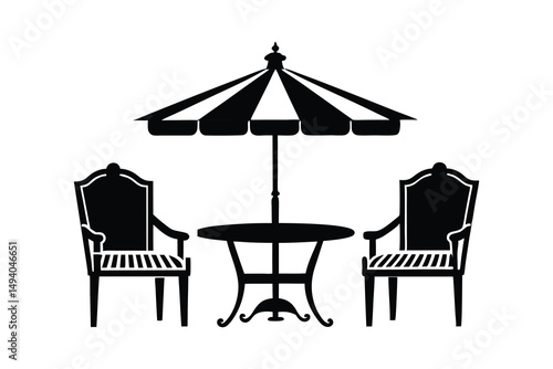 patio furniture silhouette on white background