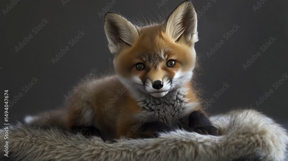Obraz premium Adorable fox cub rests peacefully