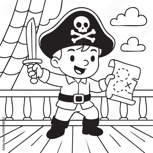 Pirate Ship Adventure Coloring Page for Kids