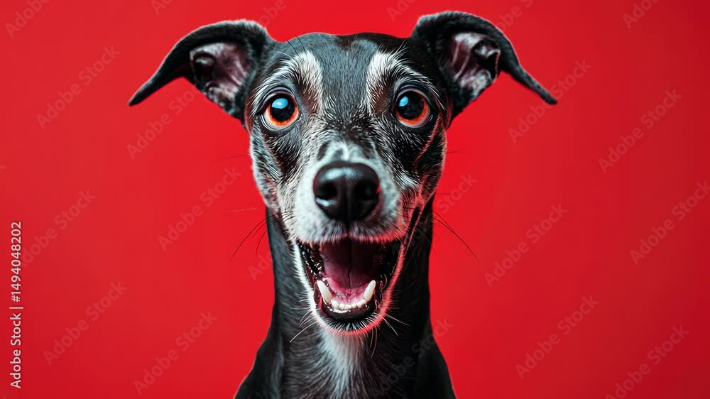 Happy dog portrait with a vibrant red background. Happy dog portrait with a vibrant red background.