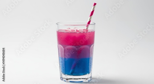 Wallpaper Mural A vibrant layered cocktail in a tall glass, featuring distinct bands of pink, purple, and blue, served with ice and a striped straw, evoking the colors of the bisexual pride flag. Torontodigital.ca