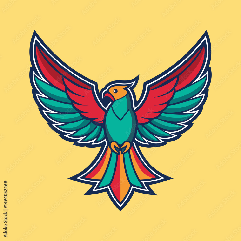 Obraz premium Stylized phoenix bird illustration with wings spread in vibrant color scheme