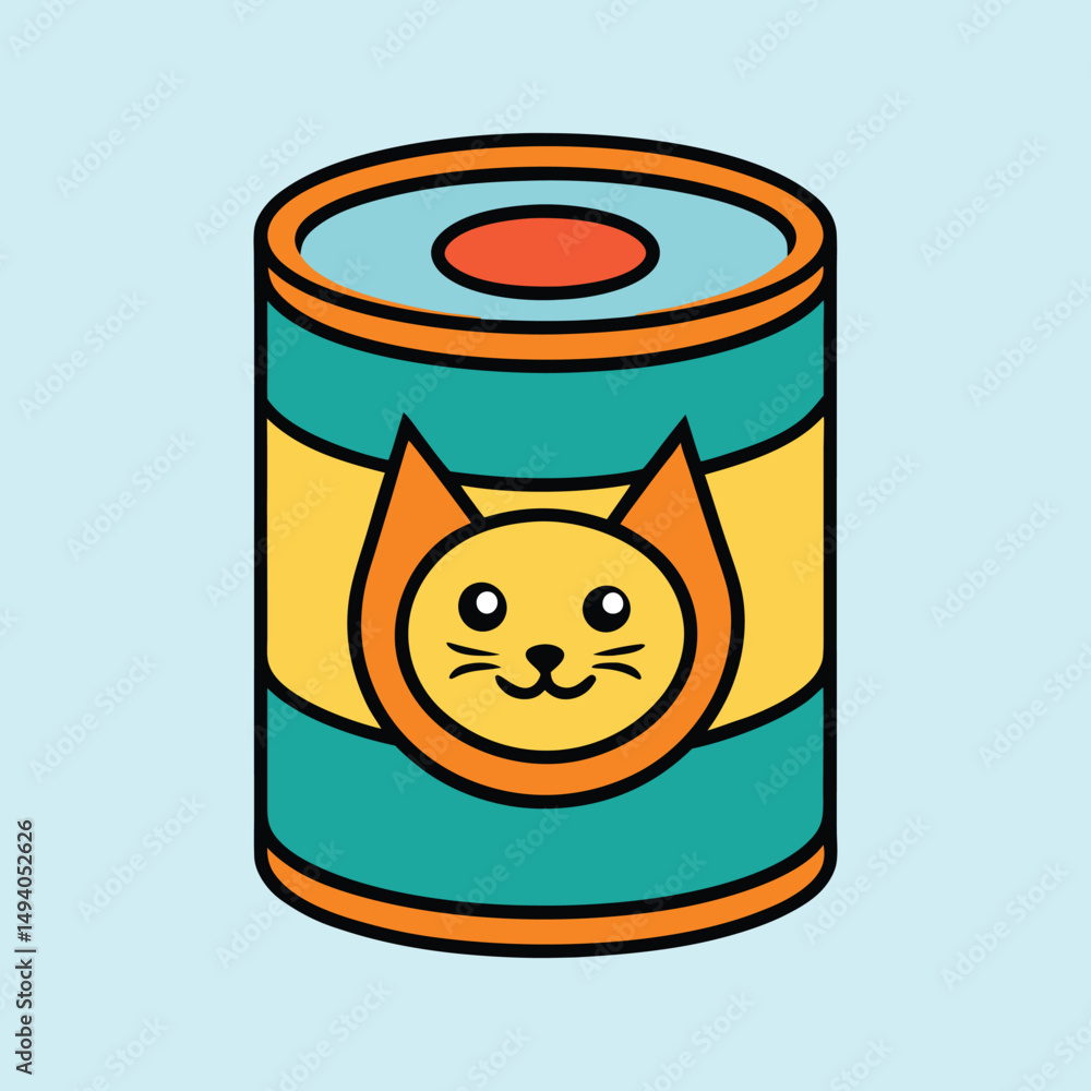 Obraz premium Illustration of canned cat food with a cute cat face design