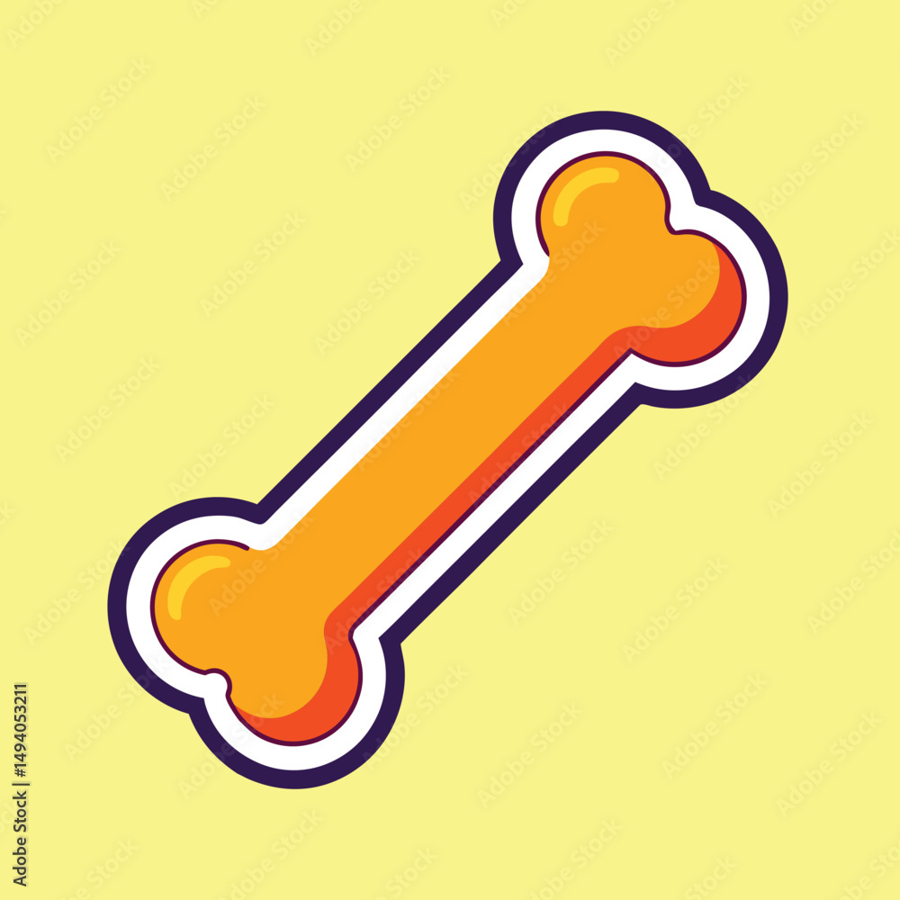 Cartoon Dog Bone with Colorful Outlines Isolated on a Yellow Background Cartoon Dog Bone with Colorful Outlines Isolated on a Yellow Background