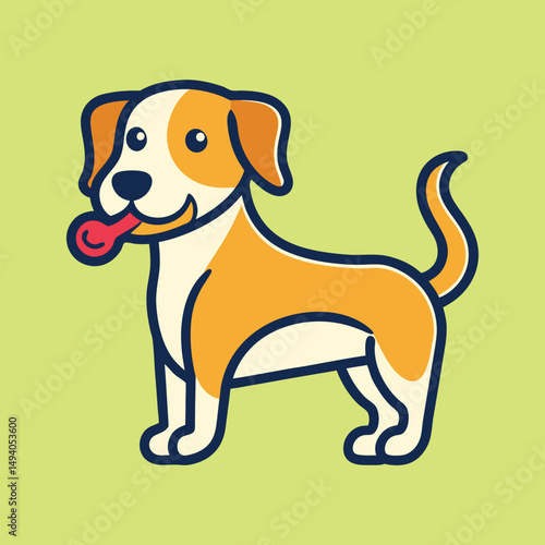 Cartoon dog with orange and white fur sticking tongue out happily